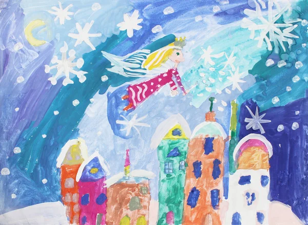 Çocuk çizim Beyaz Kağıt boyalar ve kalem illüstrasyon