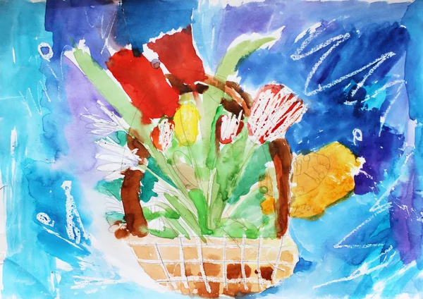 Çocuk çizim Beyaz Kağıt boyalar ve kalem illüstrasyon