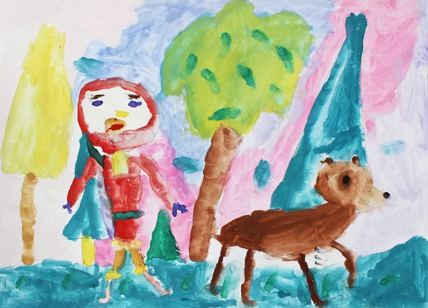 Çocuk çizim Beyaz Kağıt boyalar ve kalem illüstrasyon