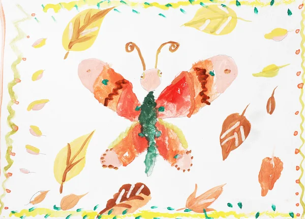 Çocuk çizim Beyaz Kağıt boyalar ve kalem illüstrasyon