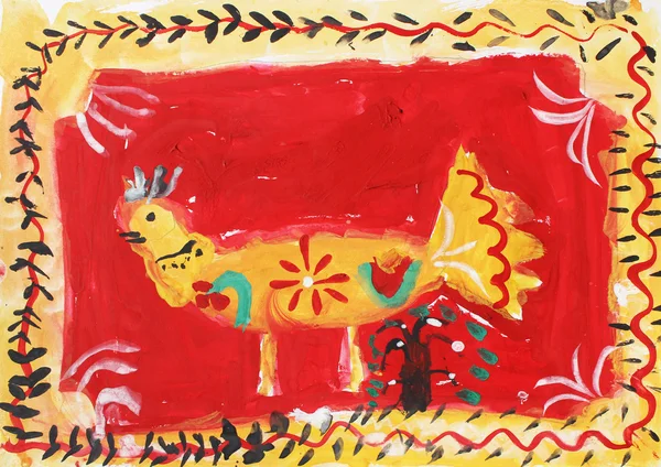 Çocuk çizim Beyaz Kağıt boyalar ve kalem illüstrasyon