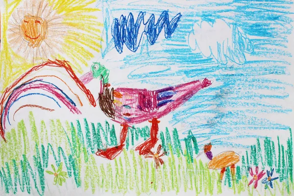 Çocuk çizim Beyaz Kağıt boyalar ve kalem illüstrasyon