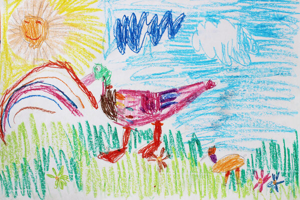 Детский рисунок на белых бумажных красках и карандашной иллюстрации
