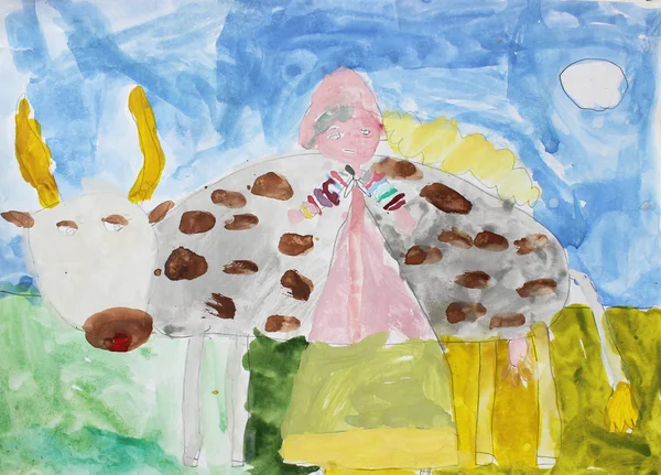 Çocuk çizim Beyaz Kağıt boyalar ve kalem illüstrasyon