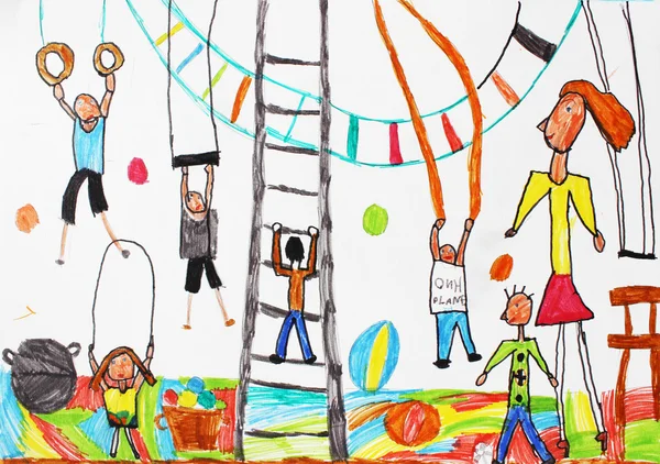 Çocuk çizim Beyaz Kağıt boyalar ve kalem illüstrasyon