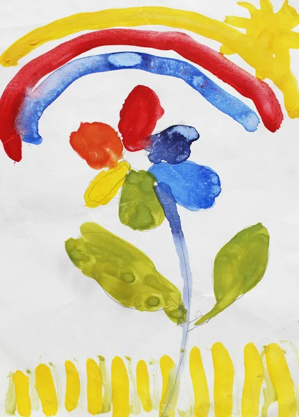 Çocuk çizim Beyaz Kağıt boyalar ve kalem illüstrasyon