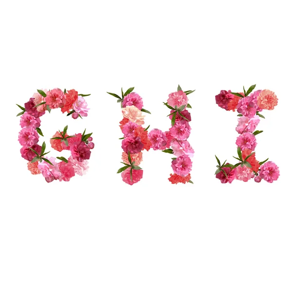 Alphabet de belles fleurs roses sakura — Image vectorielle