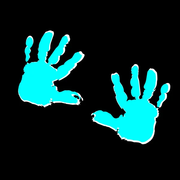 Two children's handprints neon on a black background — Stock Vector