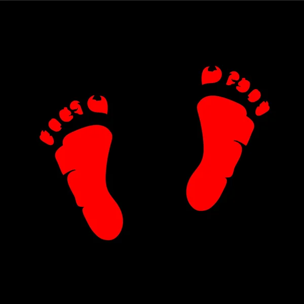 Two small red children's soles on a black background — Stock Vector