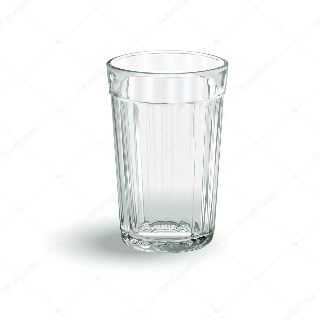 One transparent empty faceted glass on a white background