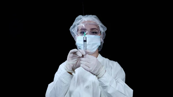 Doctor Holds Syringe His Hands Bleeds Air — Stock Photo, Image