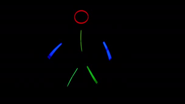 Karanlıkta yürüyen çok renkli neon adam. Neon çubuk takım elbise — Stok video