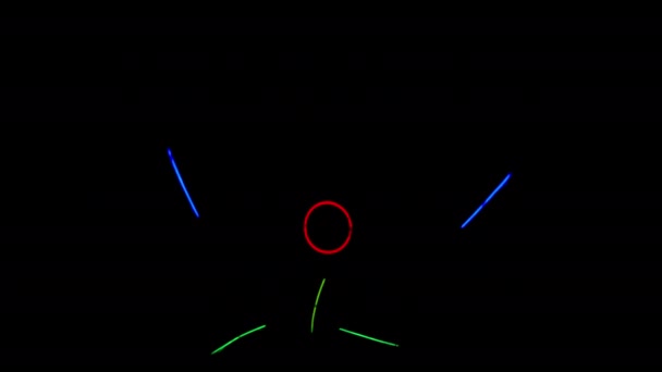 Çok renkli neon adam karanlıkta çömeliyor. Neon çubuk takım elbise — Stok video