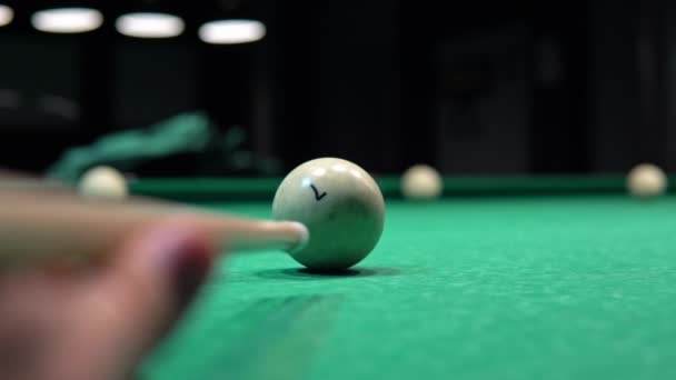 Close up of a billiard ball trying to pocket a billiard ball. Russian billiards game — Stock Video