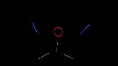 Çok renkli neon adam karanlıkta çömeliyor. Neon çubuk elbise 4k