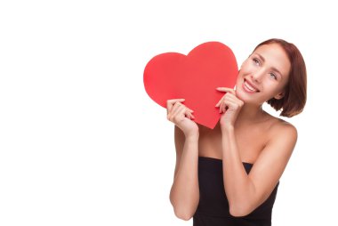 Genç güzel rüya kadın kalp elleri ile. St. Valentines gün illüstrasyon.