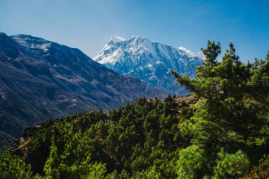 Ismarlayarak Annapurna dağ Nepal giden yolda. Annapurna yürüyüş yolu