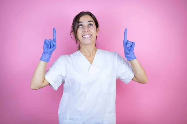 Young Doctor Girl Wearing Nurse Surgeon Uniform Latex Gloves Isolated — Stock Fotó