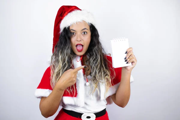 Young Beautiful Woman Wearing Santa Claus Costume White Background Smiling — Stock fotografie