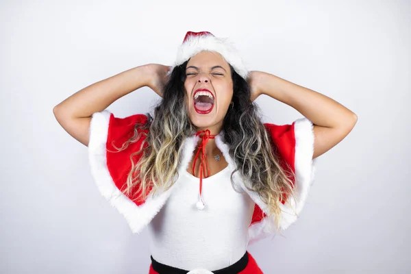 Young Beautiful Woman Wearing Santa Claus Costume White Background Relaxing — Φωτογραφία Αρχείου