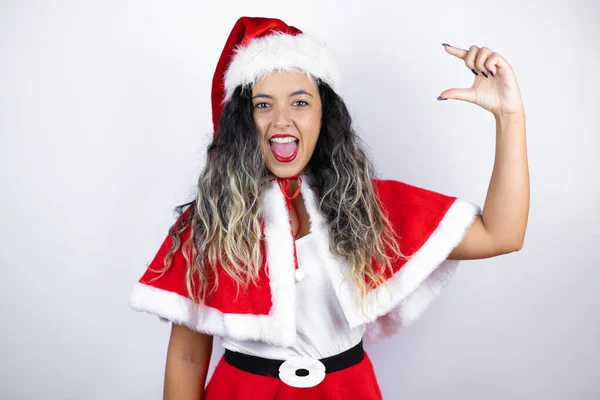 Mujer Hermosa Joven Con Traje Santa Claus Sobre Fondo Blanco — Foto de Stock