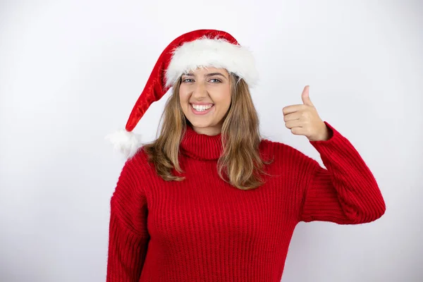 Giovane Bella Donna Bionda Indossa Maglione Casual Rosso Natale Sorridente — Foto Stock