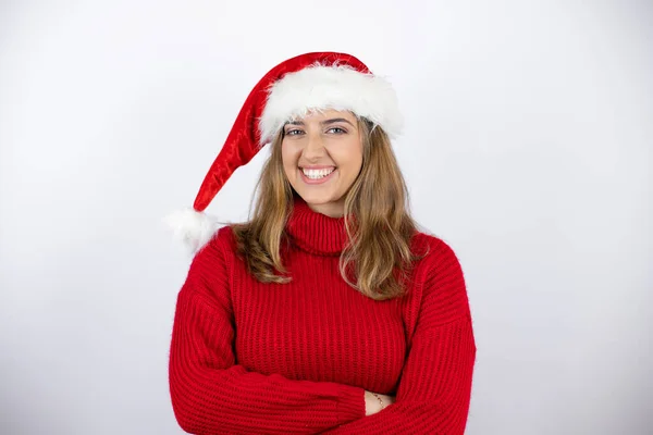 Giovane Bella Donna Bionda Indossa Maglione Casual Rosso Natale Con — Foto Stock