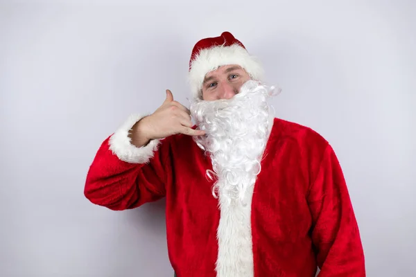 Hombre Vestido Santa Claus Parado Sobre Fondo Blanco Aislado Sonriendo — Foto de Stock