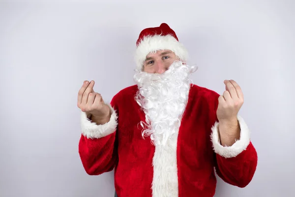 Homem Vestido Papai Noel Sobre Fundo Branco Isolado Fazendo Gesto — Fotografia de Stock