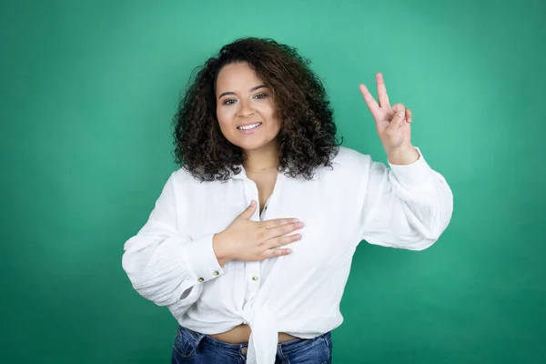 Young African American Girl Wearing White Shirt Green Background Smiling — Stock Photo, Image