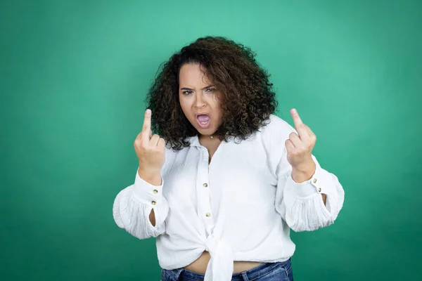 Young African American Girl Wearing White Shirt Green Background Showing —  Fotos de Stock