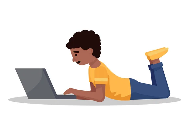 Jongen Gebruikt Een Laptop Online Leren Thuisonderwijs — Stockvector