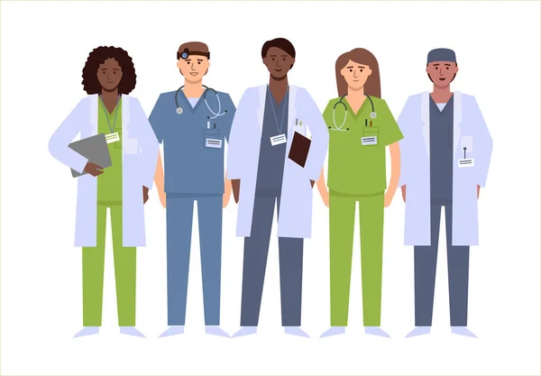Eine Gruppe Medizinisches Personal Diverse Personen Stehen Nebeneinander Und Lächeln — Stockvektor