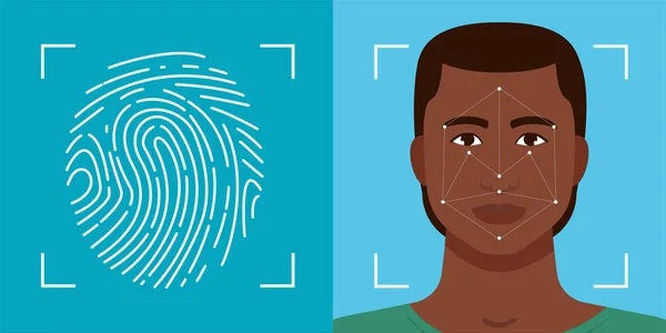 Identify Person Scanning Face Fingerprint Concept Biometrics — Stock Vector