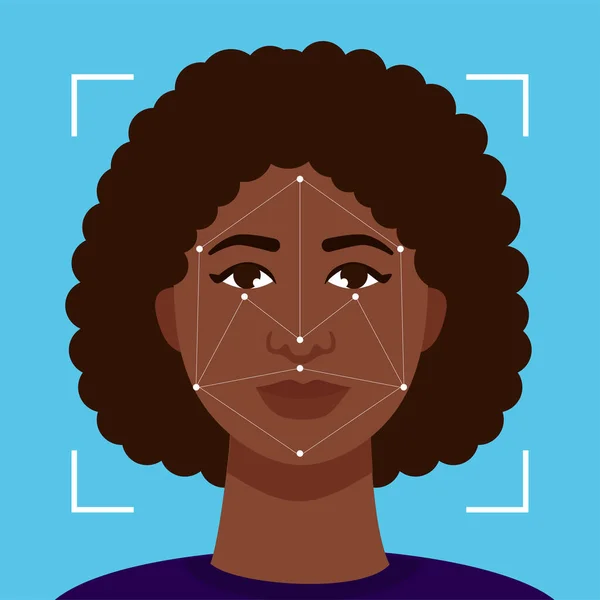 Concepto Reconocimiento Facial Persona Identificada Por Sistema Cibernético — Vector de stock