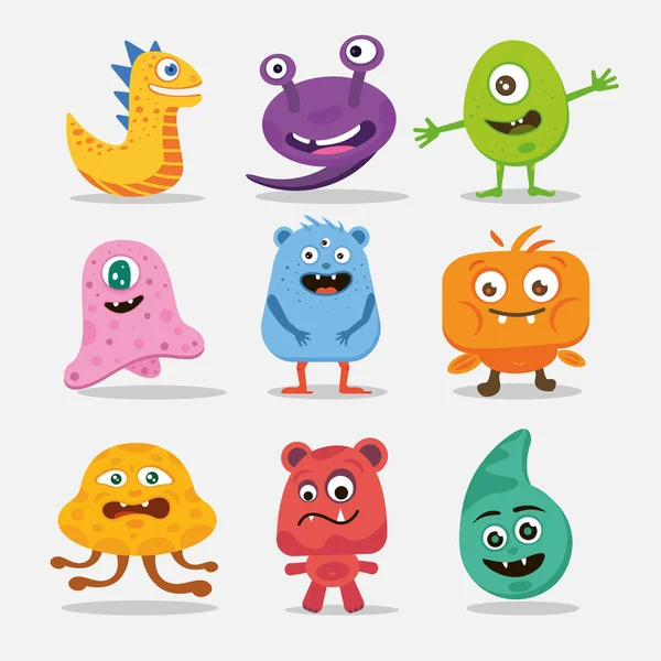 Een Verzameling Van Diverse Schattige Monsters Kleurrijke Grappige Wezens — Stockvector