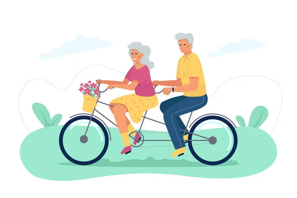 Egy Idős Férfi Egy Biciklizik Romantikus Szabadidő Aktív Életmód Nyugdíjasok — Stock Vector