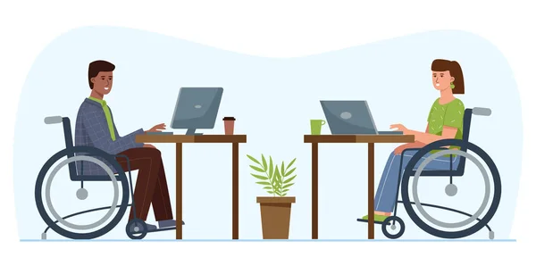 Ofiste engelli insanlar çalışıyor. Özel ihtiyaçları olan kişiler için kullanılabilir iş.