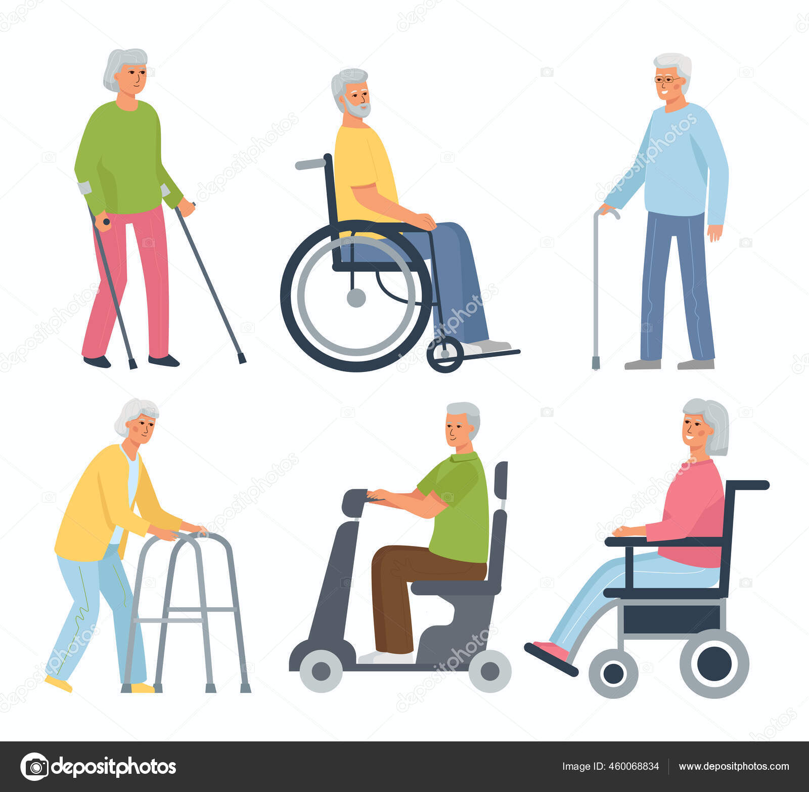 Collection Elderly Disabled People People Wheelchairs Women Walkers