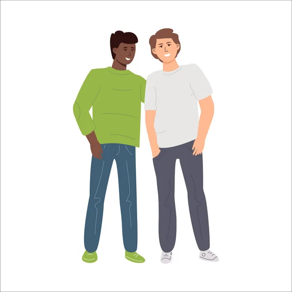 Couple Lgbt Les Hommes Gays Tiennent Dans Une Étreinte Amitié — Image vectorielle