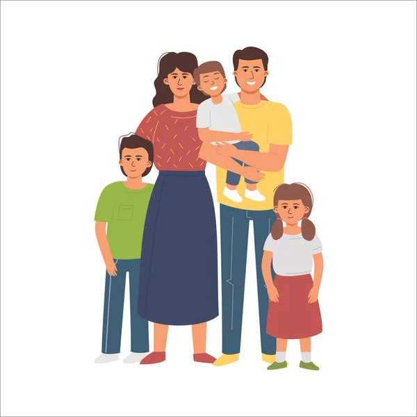 Grande Famille Mari Femme Trois Enfants — Image vectorielle