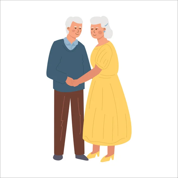 Yaşlı bir çift el ele tutuşuyor. Kıdemli erkek ve kadın kucaklaşır..