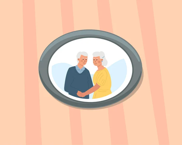 Une Image Encadrée Couple Âgé Symbole Amour Durable Illustration Plate — Image vectorielle