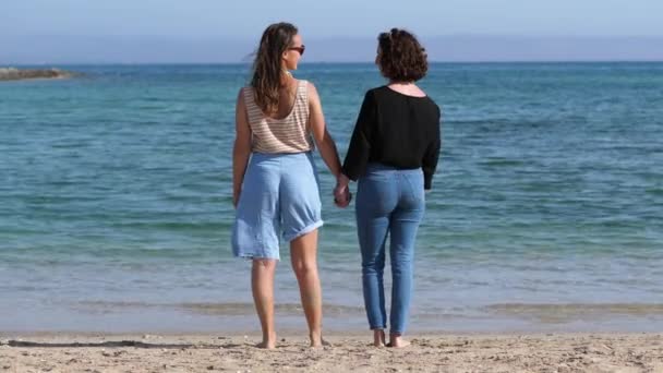 Jovens lésbicas mulheres desfrutando do mar — Vídeo de Stock