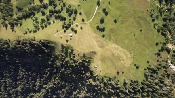 Ένα εκπληκτικό λιβάδι στα βουνά Dolomites στο Νότιο Τιρόλο, Aerial Top Down View — Αρχείο Βίντεο