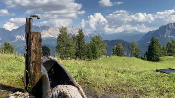 Fresh Water Fountain in the Dolomites — Stock video