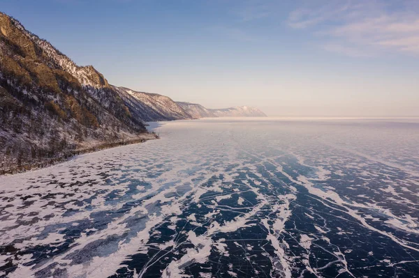 Gefrorene Meereslandschaft Insel Olchon Küste Bei Sonnenuntergang — Stockfoto