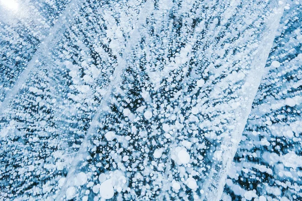 Bubbles Frozen Baikal Sea Ice Beautiful Natural Pattern — Stock Photo, Image