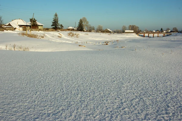 Inverno e neve na aldeia siberiana Laptevka — Fotografia de Stock