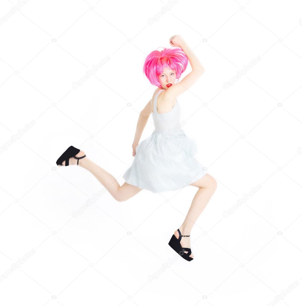 Glamorous fashion Girl jumping